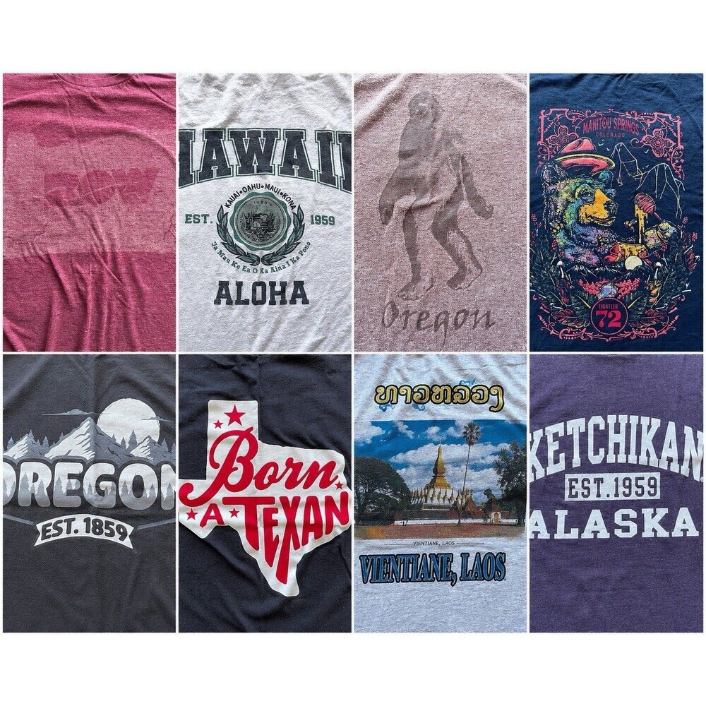 8 Graphic T Shirt Lot Reseller Bundle S-2XL Travel Oregon Hawaii Texas Whatnot